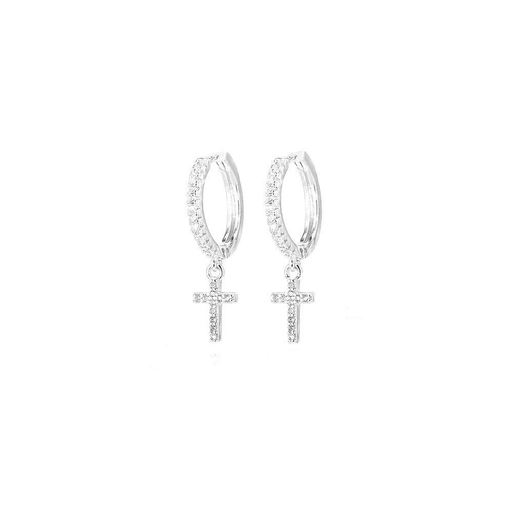 Men's Small Dangle Drop CZ Iced Huggie Hanging Hoop Earrings